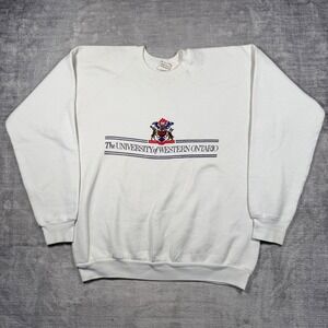 University of Western Ontario Sweatshirt Mens XL White Vintage 90s Uwo Crewneck
